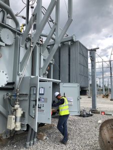 andrew-working-on-an-E3 Dynamic Ratings work on substation transformer